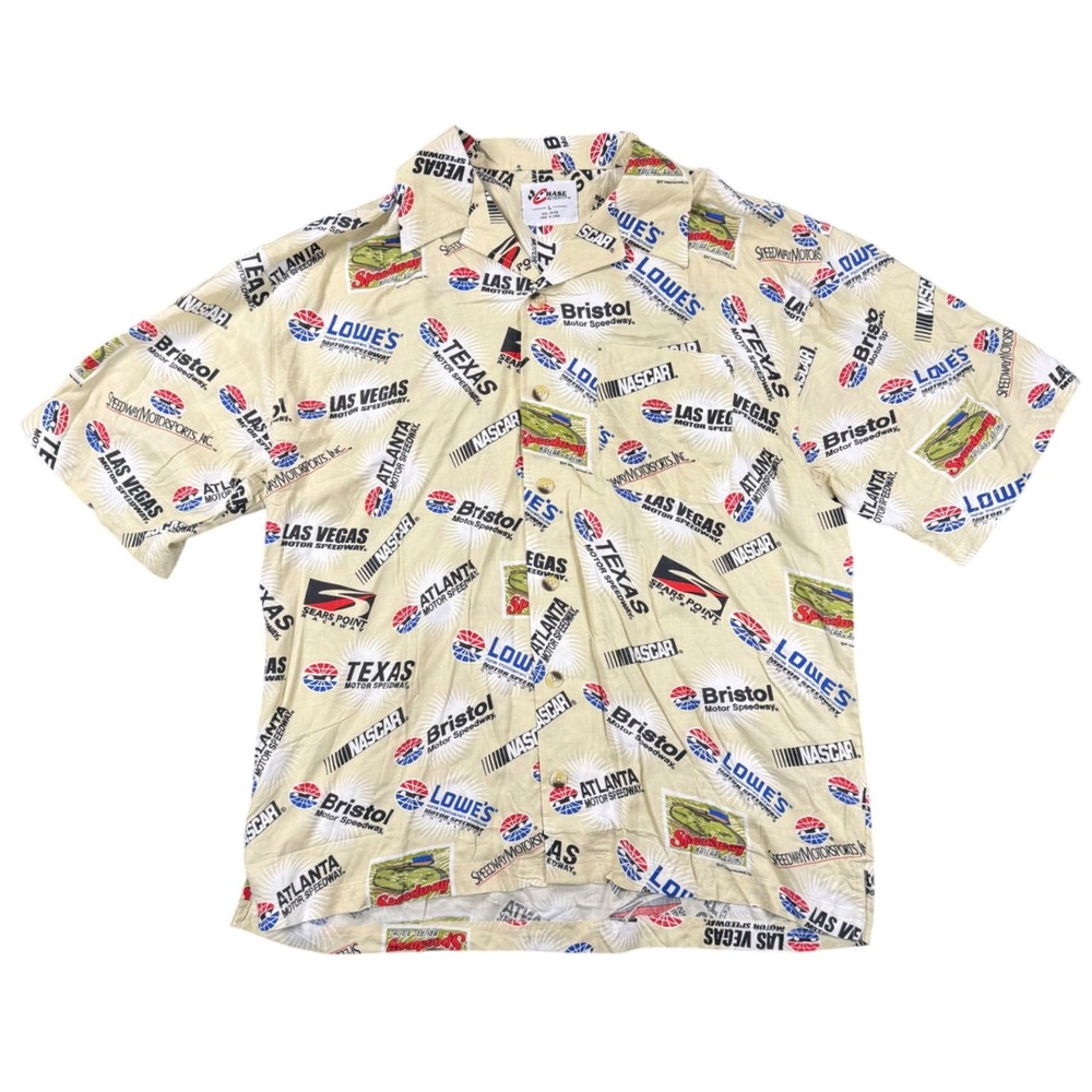 Chase Authentics NASCAR All Over Print Rayon Shirt Mens Large Bristol Las Vegas